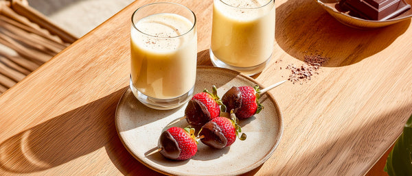 Gekühlte Bananenmolke mit Erdbeerspieß