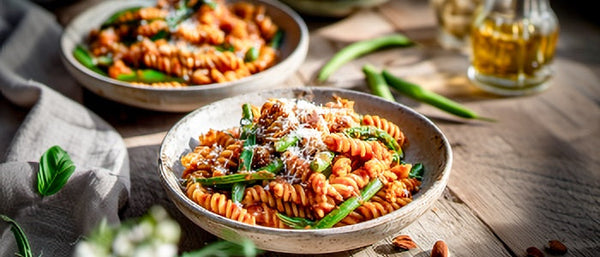 Pasta mit grünen Bohnen und Tomaten