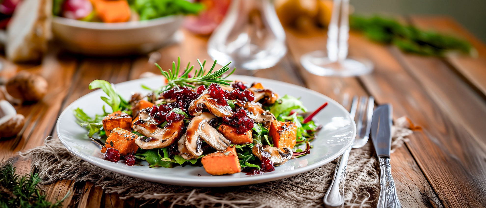 Lauwarmer Kürbissalat mit Pilzen