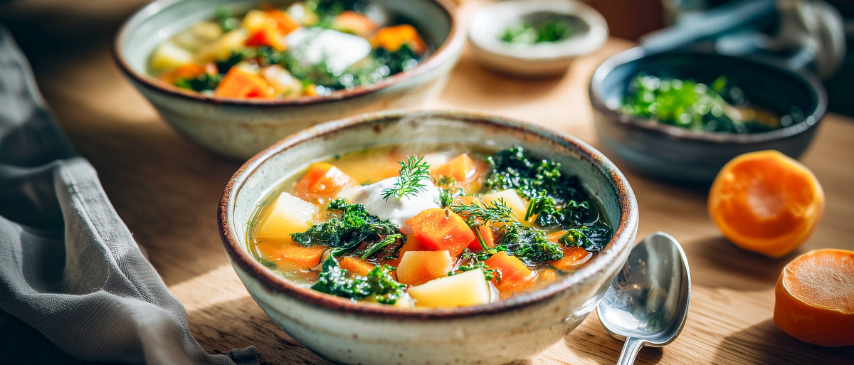 Grünkohl-Karottensuppe mit Kartoffeln