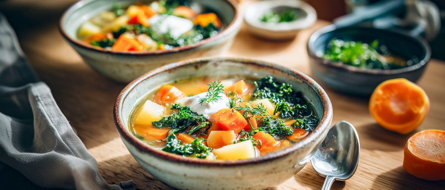 Grünkohl-Karottensuppe mit Kartoffeln