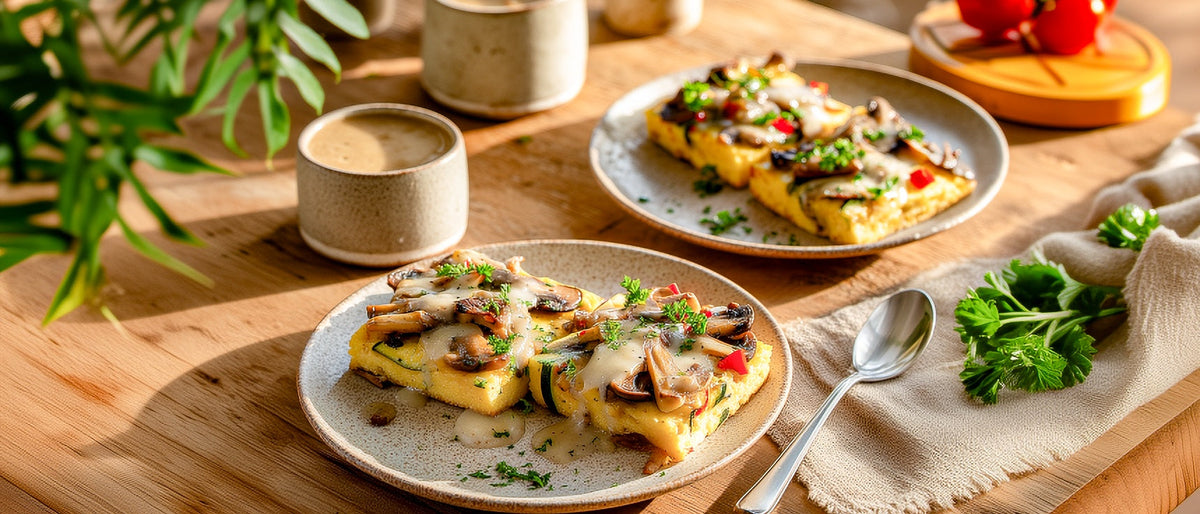 Gratinierte Gemüsepolenta mit Pilzsoße