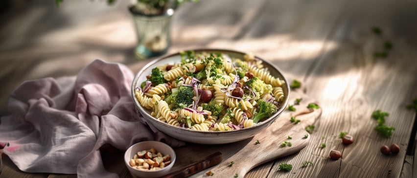 Nudelsalat mit Brokkoli und Haselnüssen