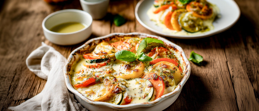 Bunter Gemüseauflauf mit Sauerrahm-Lauchcreme