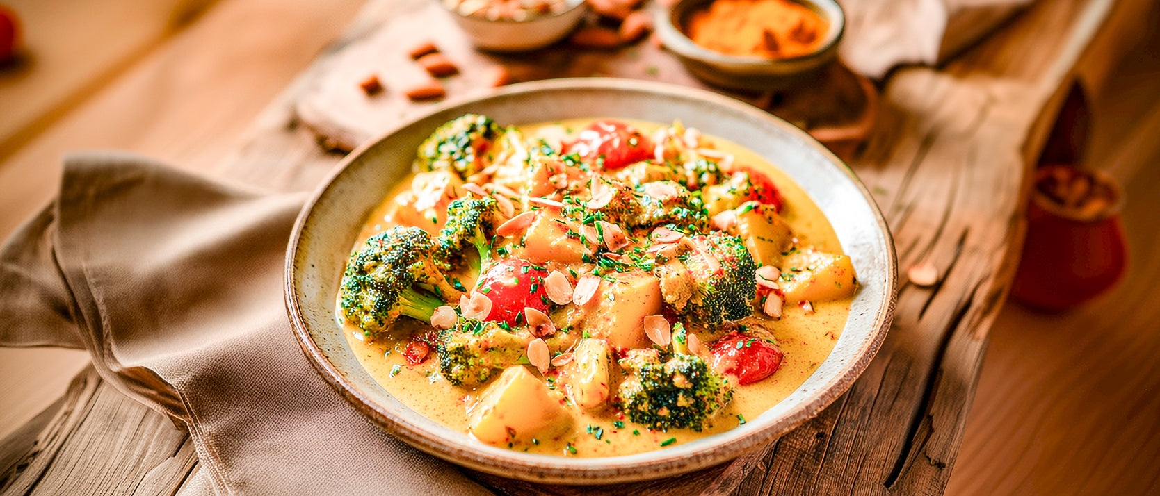 Broccoli in Curry-Mandelsoße