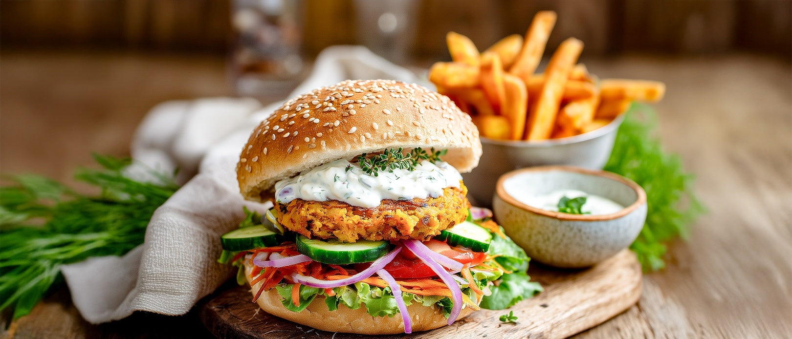 Vegiburger mit Kräuterschmand