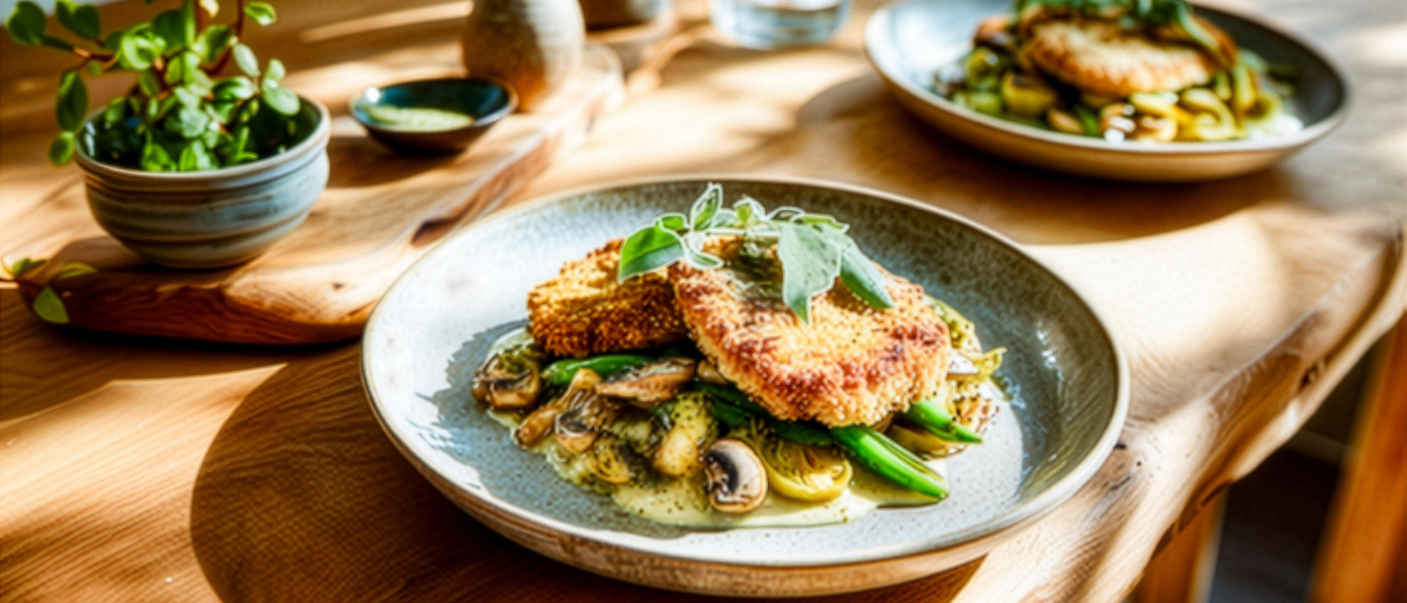 Kalbsschnitzel mit knuspriger Funghi-Panade auf Gemüseragout