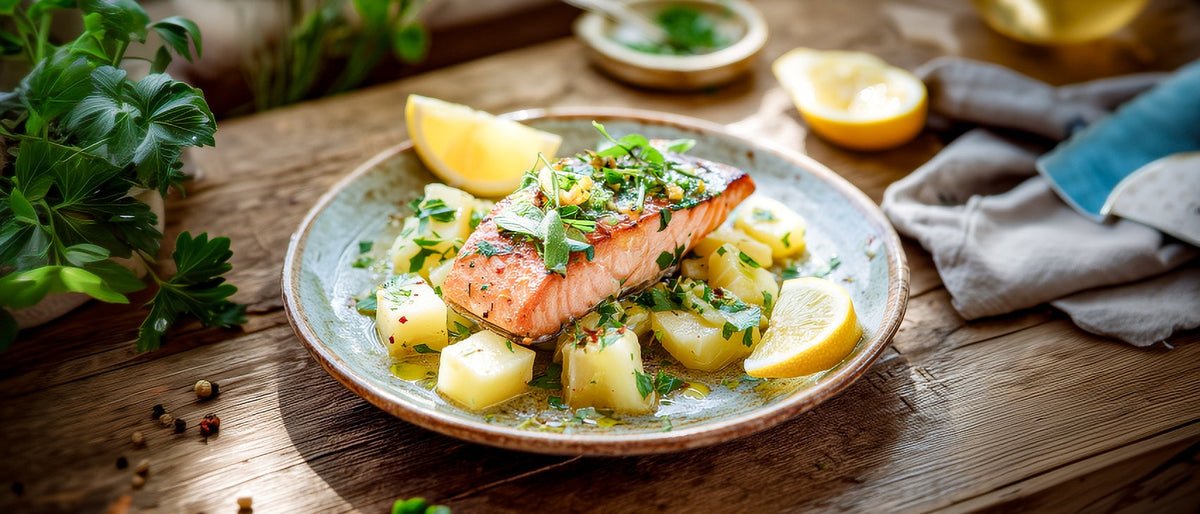 Kräuterkohlrabi mit Lachsfilet