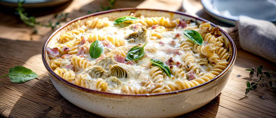 Nudelauflauf mit Artischocken und Mortadella