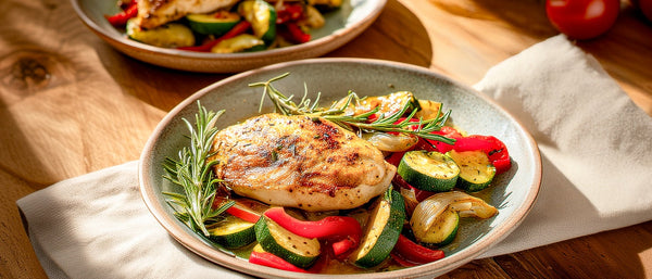 Minutenschnitzel vom Hühnchen mit mediterranem Gemüse