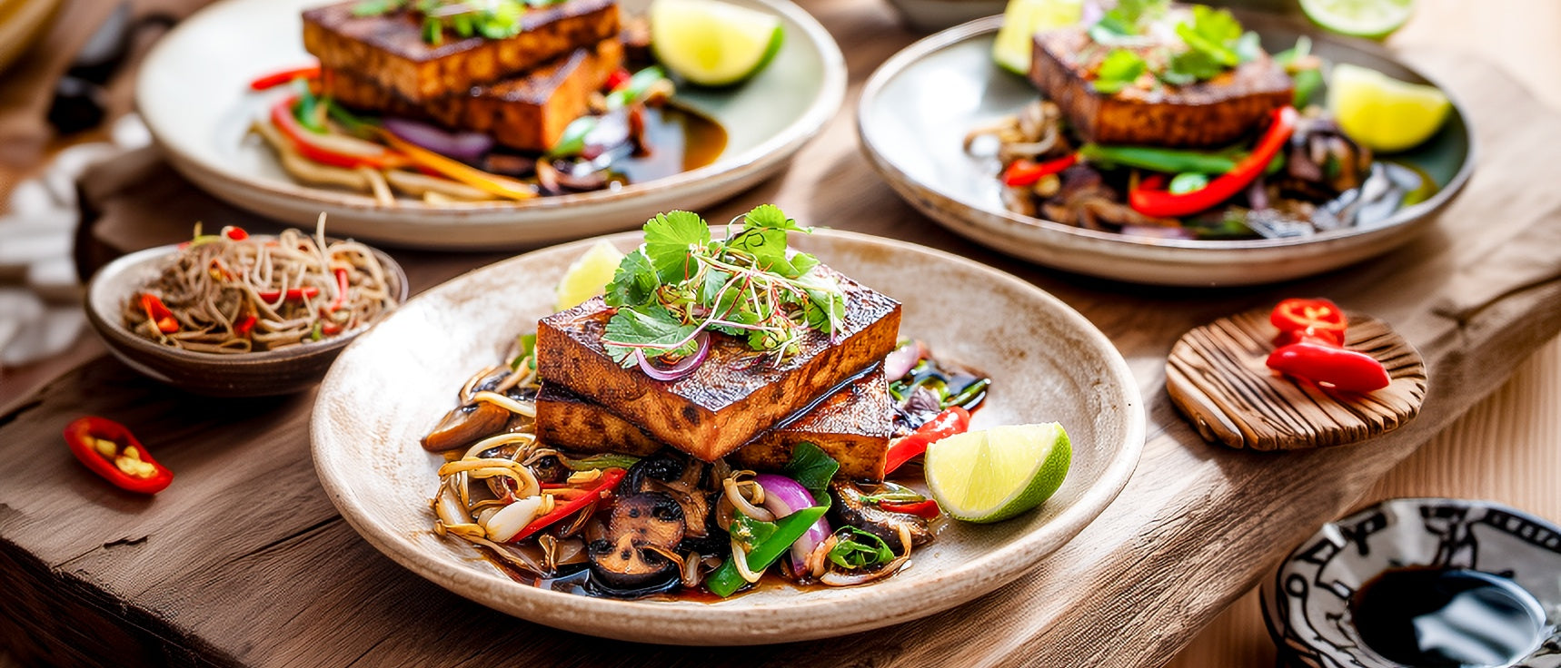 Marinierter Grill-Tofu mit asiatischem Sprossengemüse