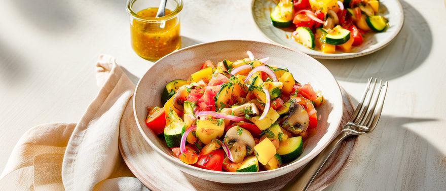 Lauwarmer Zucchini-Tomatensalat