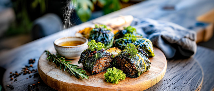 Mangold-Hackfleischröllchen mit Rosmarinkartoffeln