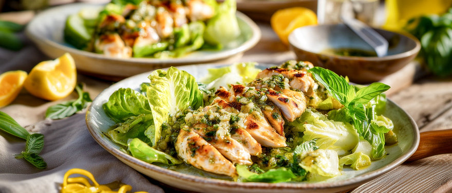 Zitronen-Basilikum-Hähnchen mit Kräutersalat