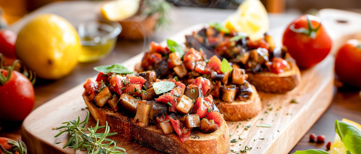 Vegane Tomaten-Auberginen-Bruschetta