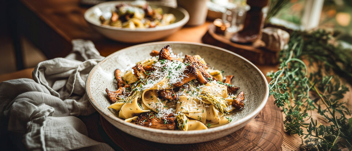 Vollkornpappardelle mit Steinpilzen und gebratenem Wirsing