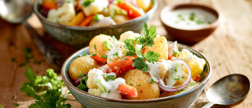 Gemüse-Kartoffelsalat mit Schmanddressing