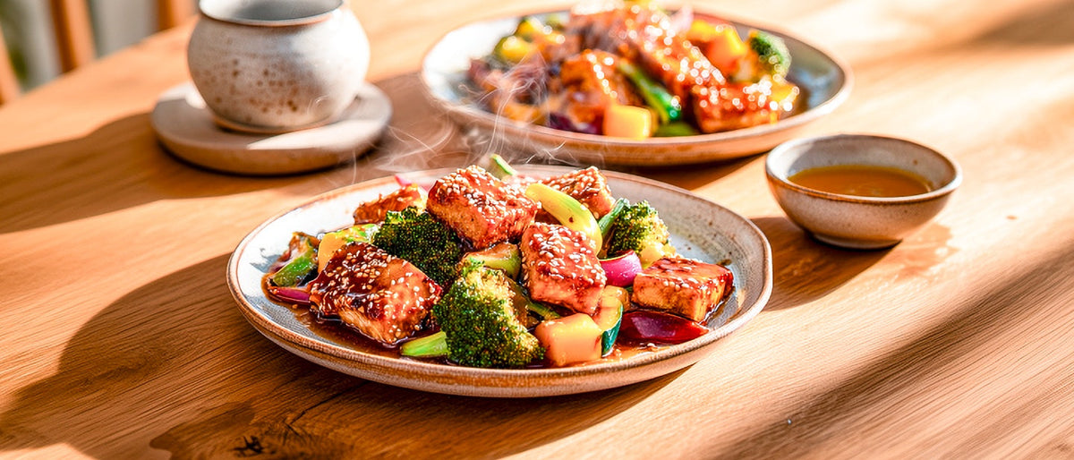 Gebratener Sesamtofu mit süß-saurer Mangosoße
