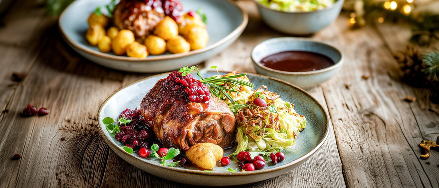 Putenbraten mit Cranberrysauce und Speckwirsing