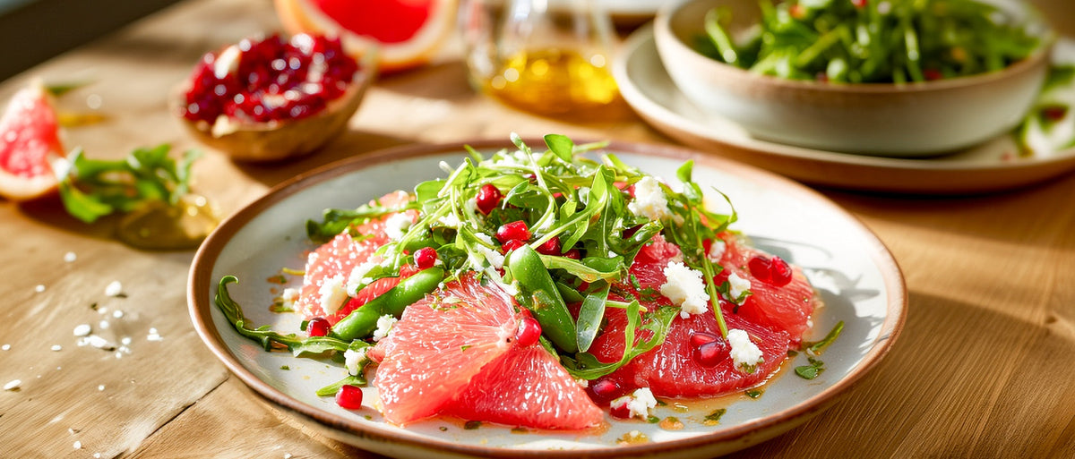 Grapefruitsalat mit Zuckerschoten und Rucola