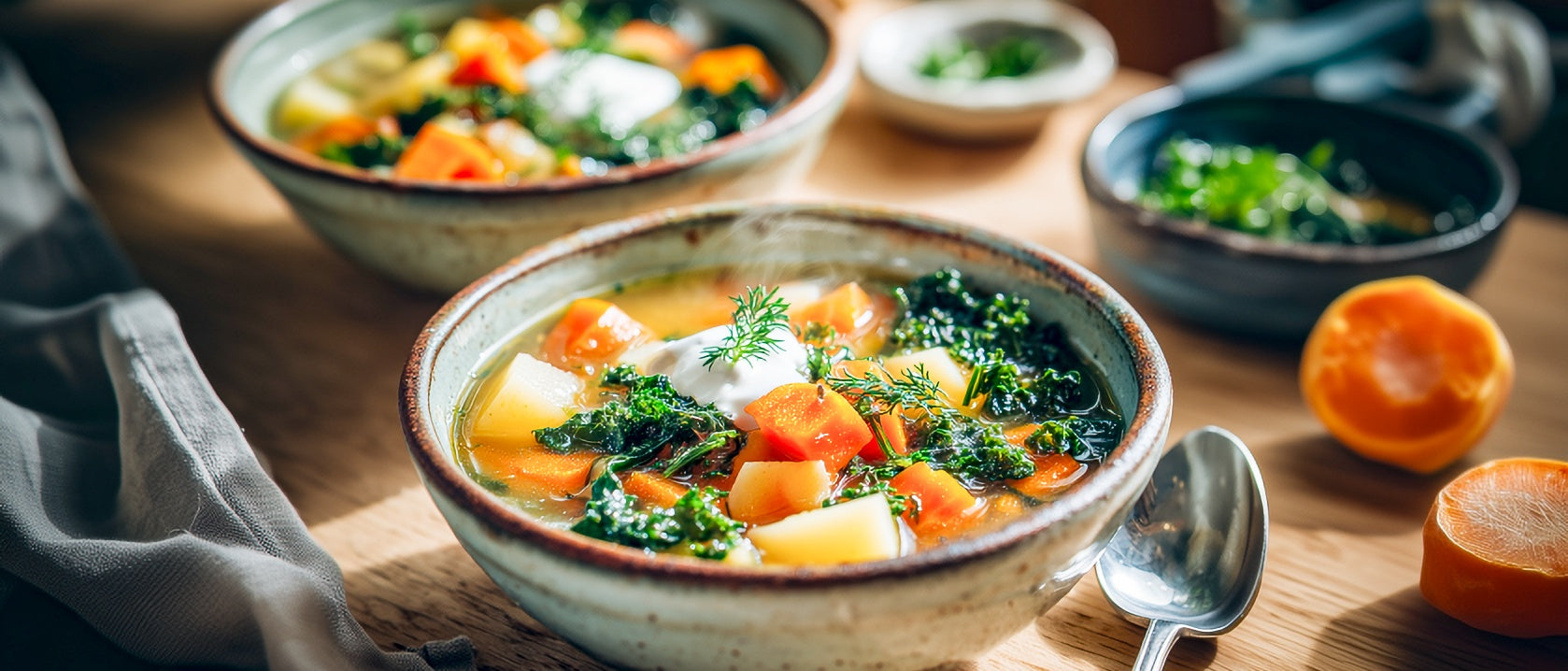 Grünkohl-Karottensuppe mit Kartoffeln