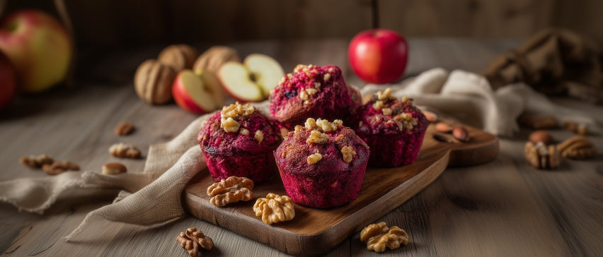 Rote Beete-Apfelmuffins mit Walnüssen