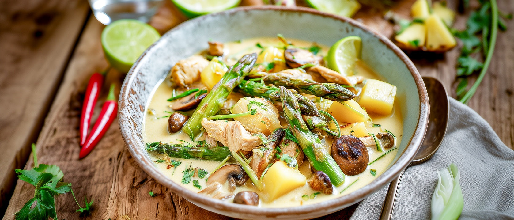 Hühnchencurry mit Spargel und Ananas