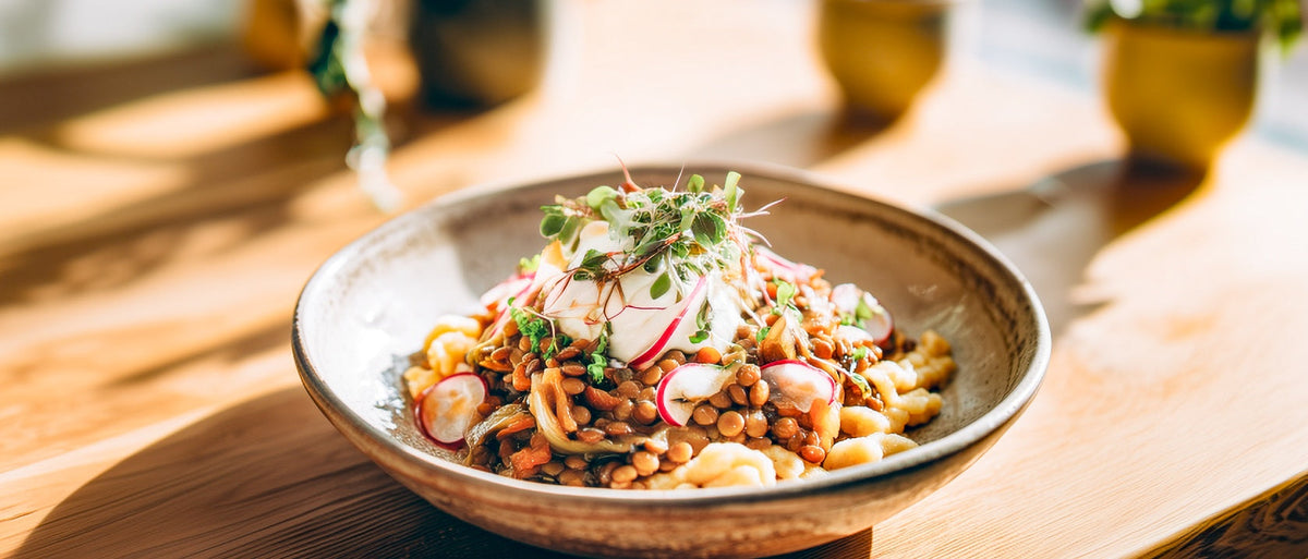 Gemüselinsen mit Spätzle