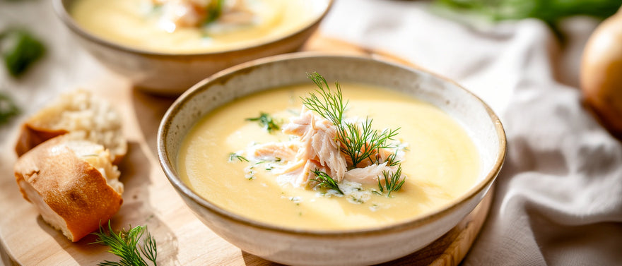 Steckrübensuppe mit geräucherter Forelle