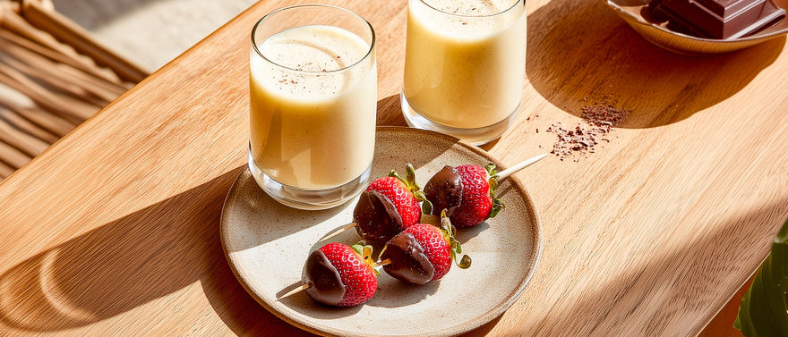 Gekühlte Bananenmolke mit Erdbeerspieß