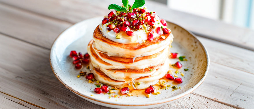 Honig-Topfen-Pfannkuchen mit Granatapfel