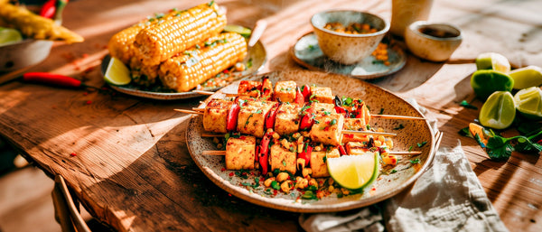 Tofuspieße mit Chili-Honig-Mais