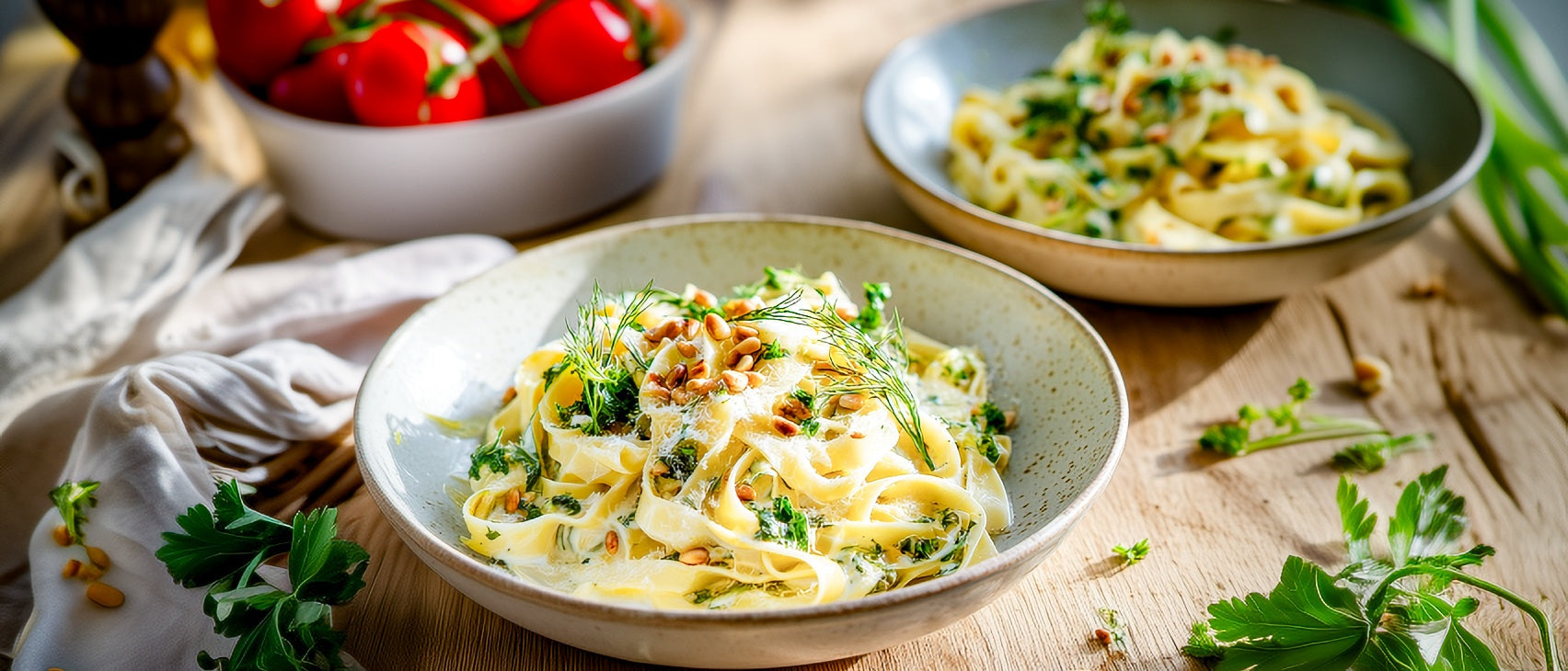 Bandnudeln mit Spargel in Parmesan-Kräutersoße