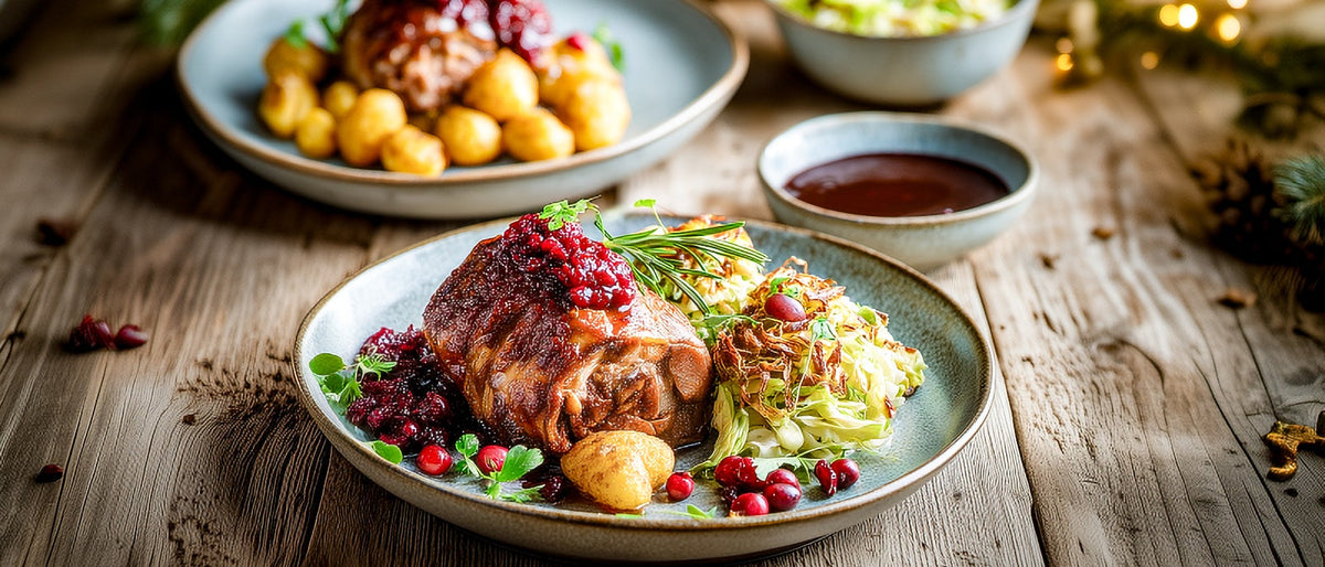 Putenbraten mit Cranberrysauce und Speckwirsing