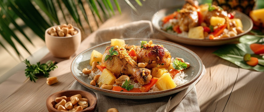 Hähnchenkeule mit Ananas und Cashewnüssen