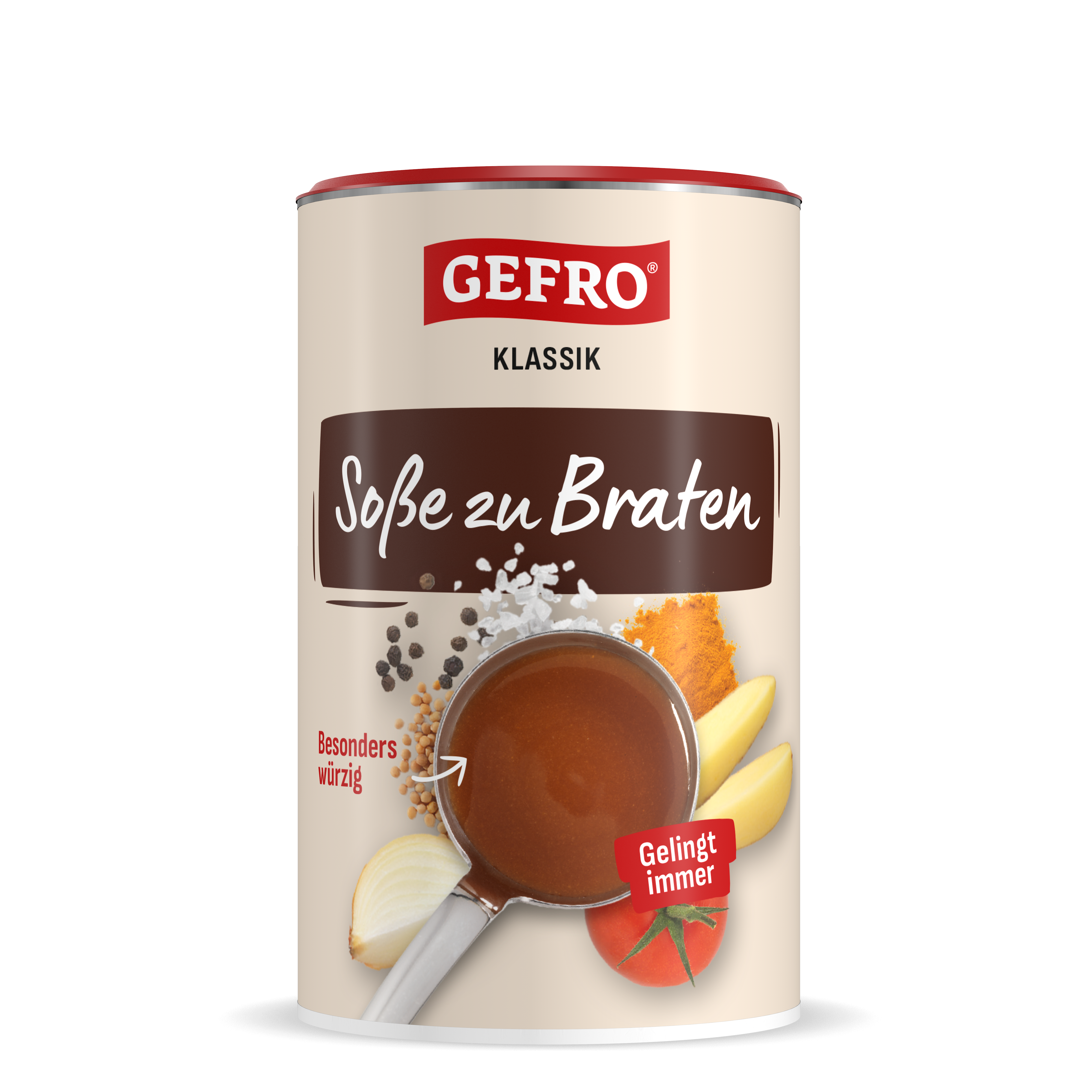 Dose GEFRO Klassik Soße zu Braten, würzige Bratensoße zum Anrühren, mit Soßentopf und Gewürzen auf der Verpackung