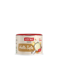 Dose Gefro Klassik Helle Soße mit rotem Deckel, Produktverpackung mit cremiger Soße und Gewürzabbildung.