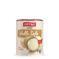 Dose GEFRO Klassik Helle Soße, cremige helle Sauce mit Kartoffel, Zwiebel und Gewürzen auf der Verpackung