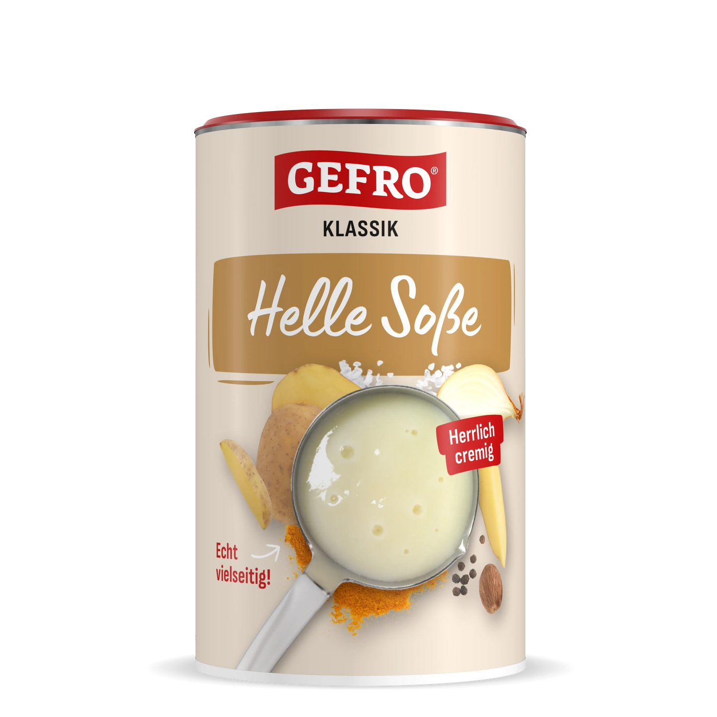 Dose GEFRO Klassik Helle Soße mit cremiger Soße im Topf, Kartoffel, Zwiebel und Gewürzen auf hellem Etikett