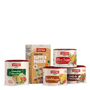 GEFRO Suppen-Set mit Kombi-Pack und vier Dosen für Gemüse-, Kartoffel-, Edelpilzcremesuppe und klare Suppe