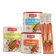 GEFRO Gewürzmischungen für Fleisch, Fisch und Hähnchen sowie zwei Salat-Dressing-Sticks in einer Produktübersicht