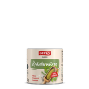 Dose Gefro Klassik Kräuterwürze mit grünem Etikett, Gewürzschaufel und Hinweis auf 14 Kräuter und Gewürze