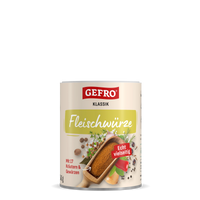 Dose GEFRO Klassik Fleischwürze mit Gewürzmischung auf heller Verpackung, vielseitig zum Würzen von Fleischgerichten