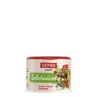 Dose GEFRO Klassik Salatwürze mit rotem Deckel, für Salate mit kräuterfrischem Geschmack, freigestellt dargestellt