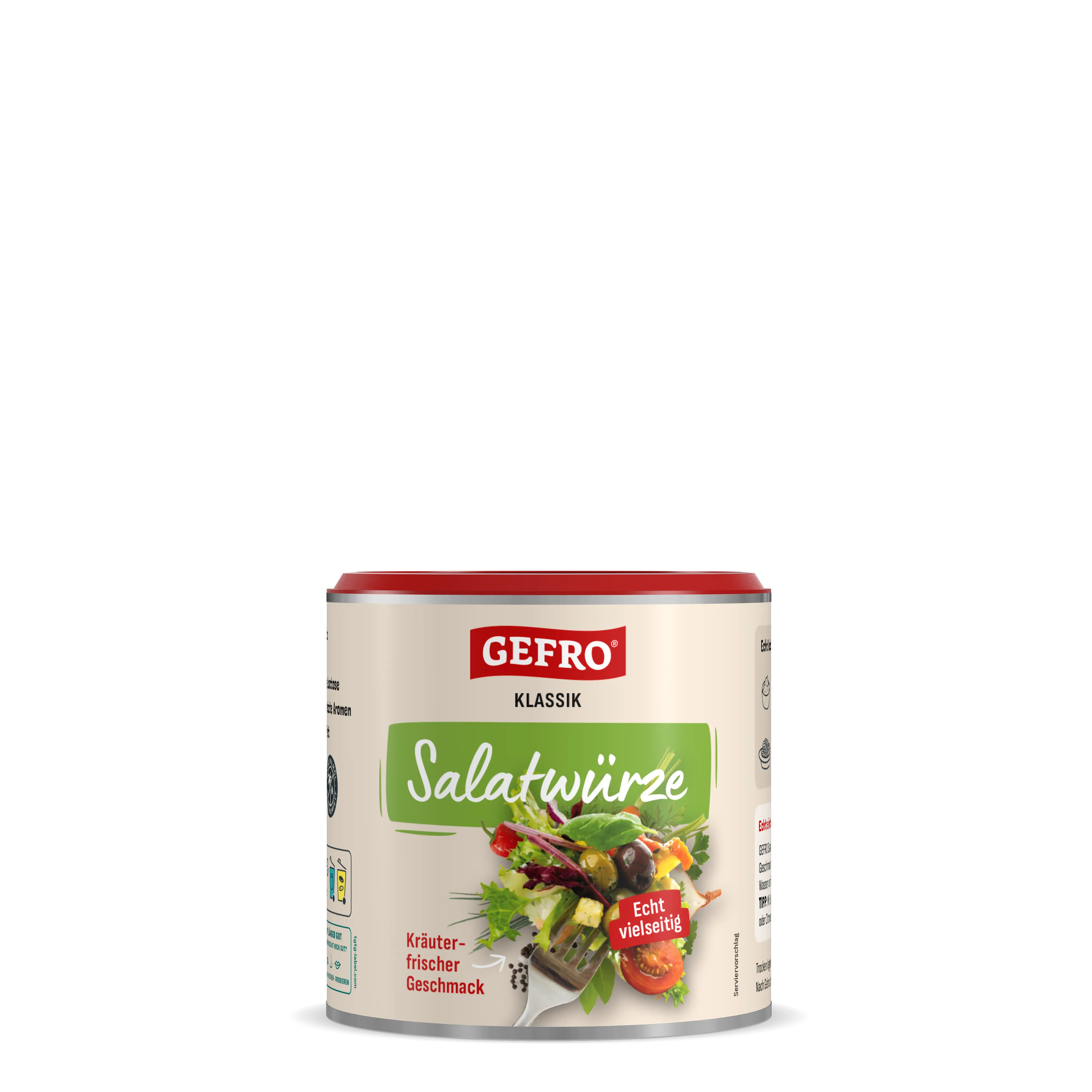 Dose GEFRO Klassik Salatwürze mit rotem Deckel, für frische Salate und vielseitiges Würzen in der Küche