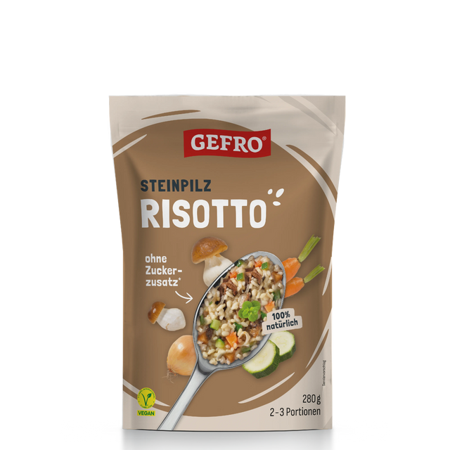Beutel GEFRO Steinpilz-Risotto, vegane Mischung ohne Zuckerzusatz, 280 g für 2–3 Portionen