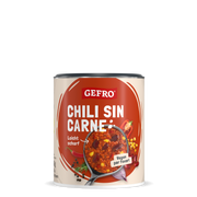 Dose GEFRO Chili sin Carne, veganes Fertiggericht, leicht scharf, mit Bohnen, Mais und Paprika auf dem Etikett