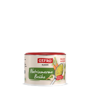 Dose Gefro Klassik natriumarme Brühe mit rotem Deckel, Produktverpackung für Brühe ohne Zusatz von Kochsalz