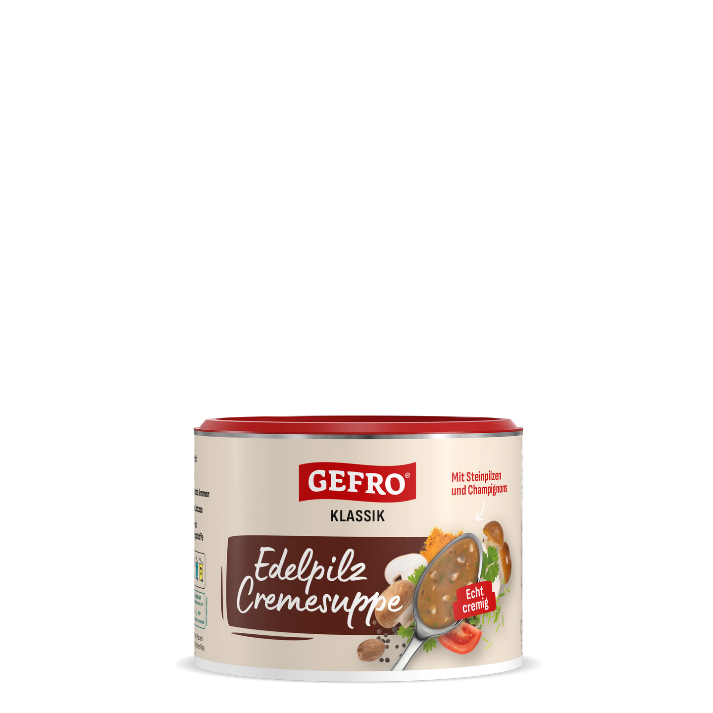 Dose Gefro Klassik Edelpilz Cremesuppe, cremige Pilzsuppe mit Steinpilzen und Champignons, Produktabbildung vorne