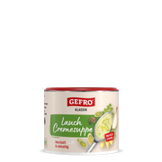 Dose GEFRO Klassik Lauch Cremesuppe, cremige Suppe mit Lauch und Zwiebel auf der Verpackung abgebildet